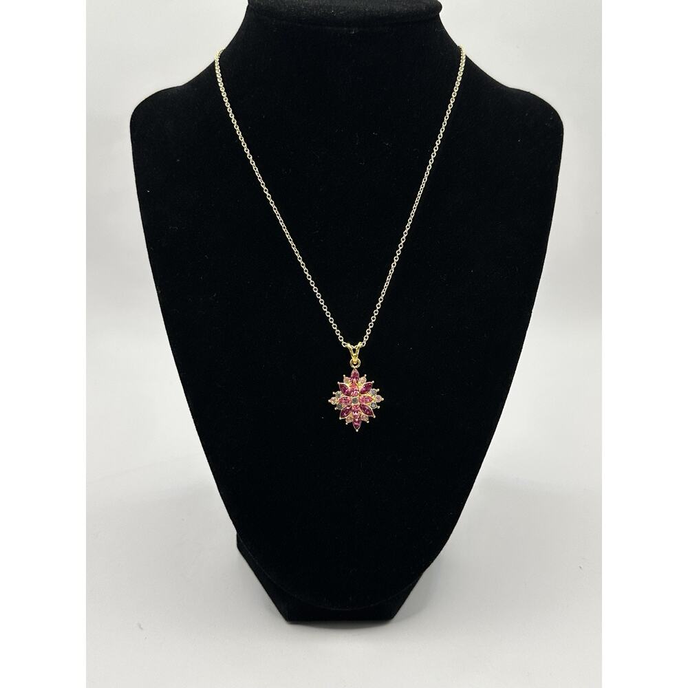 Vintage JOAN RIVERS Pink Crystal Starburst Pendant w/ 18" Adjustable Chain